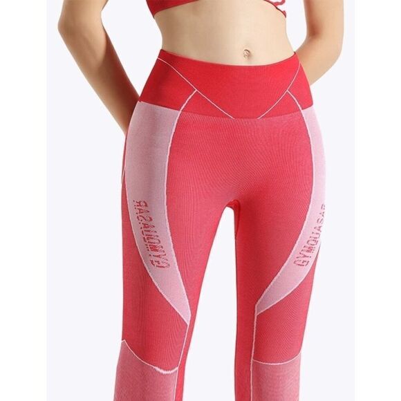 Gymshark Red High-Waisted Leggings with Color-Blocking - Picture 3 of 5
